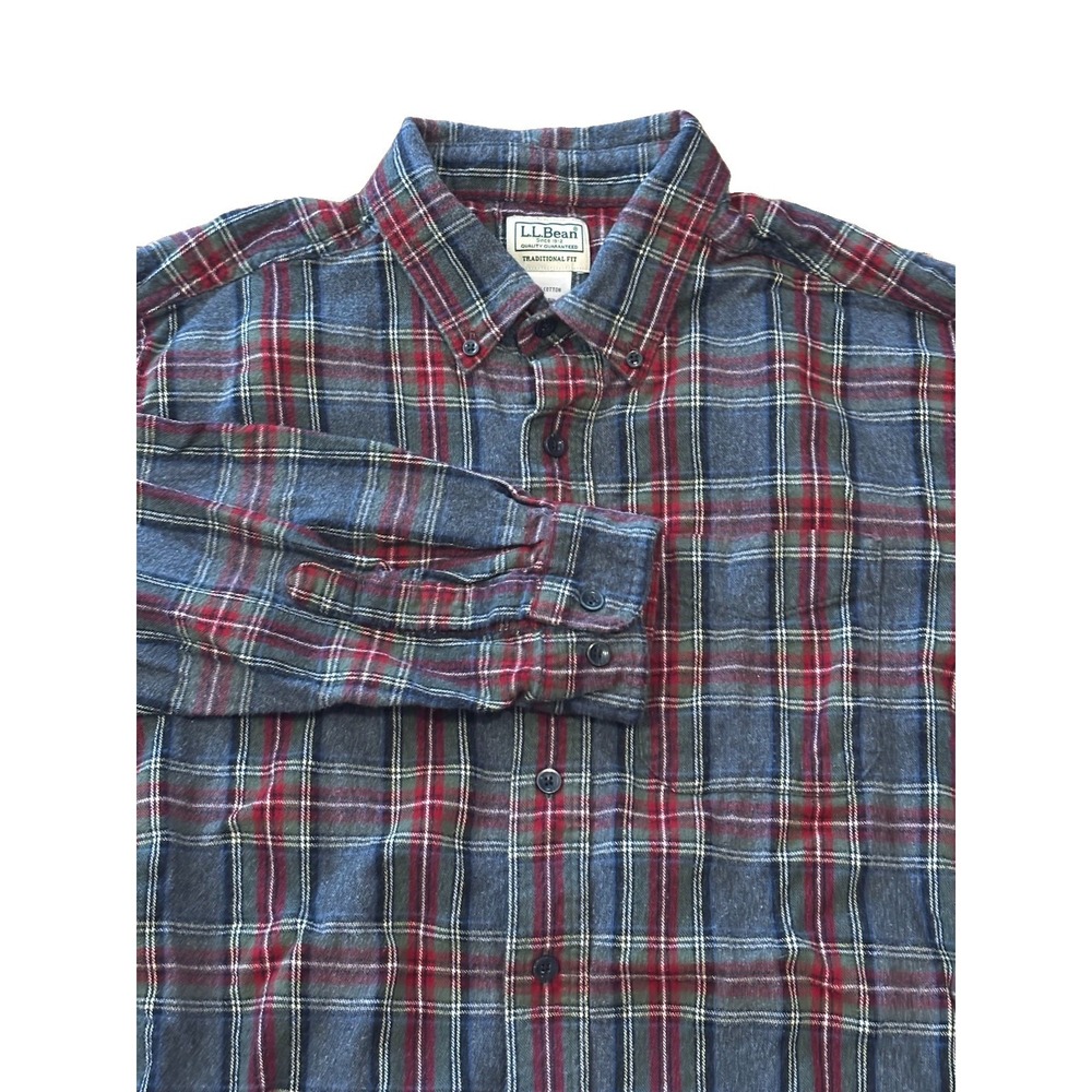 L.L. Bean Mens L Navy Black Stewart Scotch Plaid Cottage Traditional Fit 228061